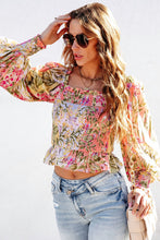 Load image into Gallery viewer, Multicolor Smocked Floral Frilled Trim Square Neck Blouse
