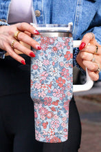 Load image into Gallery viewer, Multicolour Floral Print Handled Stainless Tumbler with Straw
