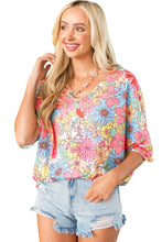 Load image into Gallery viewer, Multicolor Floral Print V Neck Half Sleeve Blouse
