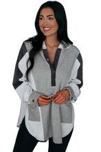 Load image into Gallery viewer, Gray Color Block Exposed Seam Buttoned Neckline Hoodie
