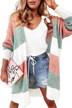 Load image into Gallery viewer, Green Colorblock Stripe Open-Front Cardigan
