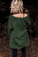 Load image into Gallery viewer, Green Open Front Woven Texture Knitted Cardigan with Pockets
