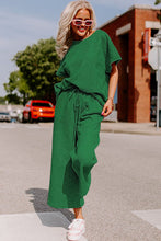 Load image into Gallery viewer, Dark Green Textured Loose Fit T Shirt and Drawstring Pants Set
