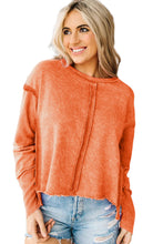Load image into Gallery viewer, Orange Exposed Seamed High Low Raw Edge Sweatshirt
