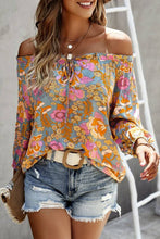 Load image into Gallery viewer, Blue Frilled Off Shoulder Floral Blouse
