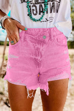 Load image into Gallery viewer, High Rise Crossover Waist Denim Shorts
