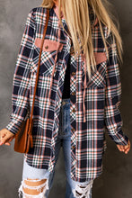 Load image into Gallery viewer, Pink Contrast Hooded Drawstring Plaid Shacket
