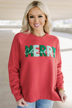 Load image into Gallery viewer, Fiery Red Chenille MERRY Christmas Raglan Sleeve Sweatshirt
