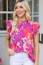 Load image into Gallery viewer, Floral Flutter Sleeves Frilled Neck Blouse
