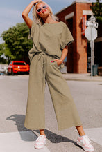 Load image into Gallery viewer, Apricot khaki Textured Loose Fit T Shirt and Drawstring Pants Set
