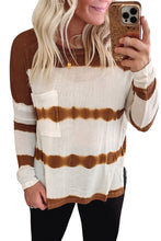 Load image into Gallery viewer, Tie Dye Striped Loose Knitted Long Sleeve Top with Slits
