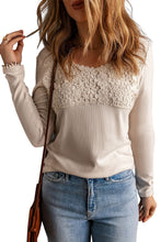 Load image into Gallery viewer, Beige Lace Crochet V Neck Long Sleeve Top

