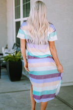 Load image into Gallery viewer, Striped Color Block V Neck T Shirt Midi Dress
