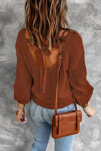 Load image into Gallery viewer, Drop Shoulder Back Cut-out Sweater with Tie
