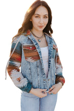 Load image into Gallery viewer, Multicolor Aztec Print Frayed Hem Denim Jacket
