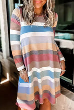 Load image into Gallery viewer, Rainbow Long Sleeve Stripes Mini Dress
