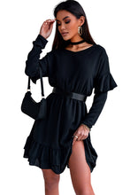 Load image into Gallery viewer, Ruffled V Neck Cut-out Back Elastic Waist Dress
