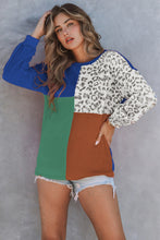 Load image into Gallery viewer, Leopard Patchwork Color Block Ribbed Long Sleeve Top
