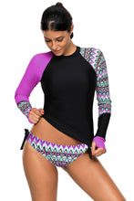 Load image into Gallery viewer, Contrast Purple Detail Long Sleeve Tankini Swimsuit
