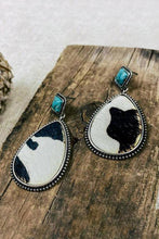 Load image into Gallery viewer, Cow Print Turquoise Drop Earrings
