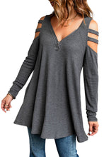 Load image into Gallery viewer, Zip Neck Cut-out Waffle Knit Long Sleeve Top
