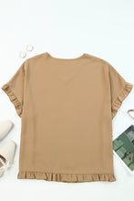 Load image into Gallery viewer, Khaki Ruffle Trim Short Sleeve Oversize Blouse
