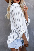Load image into Gallery viewer, /Blue Striped V Neck Pocket Long Sleeve Top
