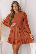 Load image into Gallery viewer, Smocked Puff Sleeve Ruffle Dress
