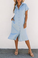 Load image into Gallery viewer, Chambray Shirt Short Sleeves Midi Dress
