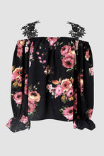 Load image into Gallery viewer, Floral Print Lace Patchwork Loose Cold Shoulder Blouse
