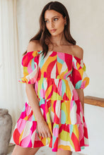 Load image into Gallery viewer, Multicolor Geometric Print Smocked Babydoll Mini Dress
