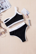 Load image into Gallery viewer, One Shoulder Patchwork High-waisted Bikini Set
