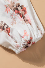 Load image into Gallery viewer, Beige V Neck Balloon Sleeve Twist Front Floral Blouse
