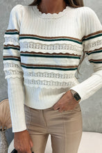 Load image into Gallery viewer, Striped Ribbed Scalloped Detail Knit Sweater
