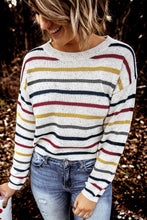 Load image into Gallery viewer, Striped Drop Sleeve Crew Neck Knit Sweater
