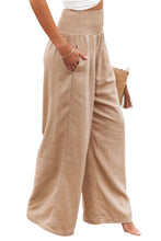 Load image into Gallery viewer, Khaki Smocked Wide Waistband High Waist Wide Leg Pants
