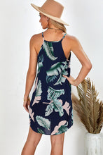 Load image into Gallery viewer, Palm Tree Leaf Print Navy Sleeveless Dress

