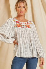 Load image into Gallery viewer, Beige Long Sleeve Embroidered Print Blouse
