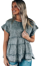 Load image into Gallery viewer, Flutter Sleeves Tiered Denim Top
