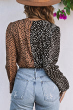 Load image into Gallery viewer, Spliced Leopard Print Wrap Long Sleeve Bodysuit

