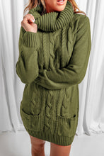 Load image into Gallery viewer, Olive Cowl Neck Cable Knit Sweater Dress
