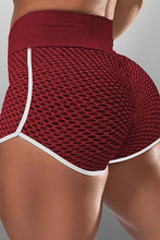 Load image into Gallery viewer, Burgundy High Waist Honeycomb Contrast Stripes Butt Lifting Yoga Shorts

