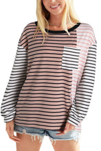 Load image into Gallery viewer, Striped Patchwork Pocketed Long Sleeve Top
