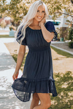 Load image into Gallery viewer, Lace Ruffle Sleeve Cinch Waist Smocking Dress
