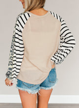 Load image into Gallery viewer, Animal Striped Sleeve Patchwork Waffle Knit Top
