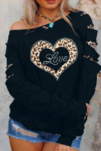 Load image into Gallery viewer, Leopard Rhinestone Heart Graphic Slash Sleeve Sweatshirt
