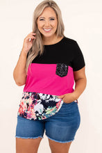Load image into Gallery viewer, Floral Color Block Sequin Pocket Plus Size Tee
