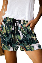 Load image into Gallery viewer, Leaves Print Drawstring Casual Elastic Waist Pocketed Shorts
