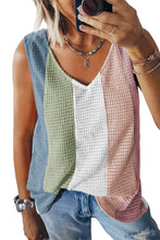 Load image into Gallery viewer, Color Block V-Neck Waffle Knit Tank Top
