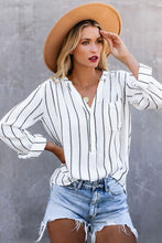 Load image into Gallery viewer, /Blue Striped V Neck Pocket Long Sleeve Top
